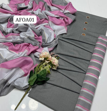 Stuff Khaddi Lawn Plain Shirt,, lining Trouser Along With Khaddi Lawn Patta Dupatta Shawl,  3pcs Dress💫